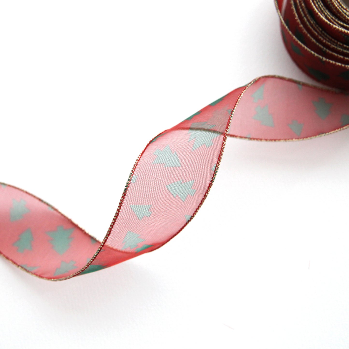 Tree Pattern Red Organdy Ribbon 1.45inch (3.7cm)x 2/5/10Yards
