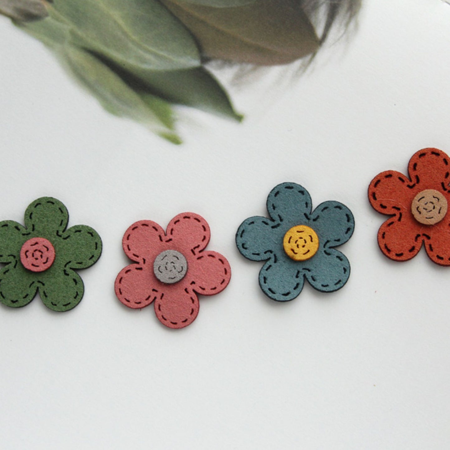 Colorful Suede Blossoms embellishments 4pcs