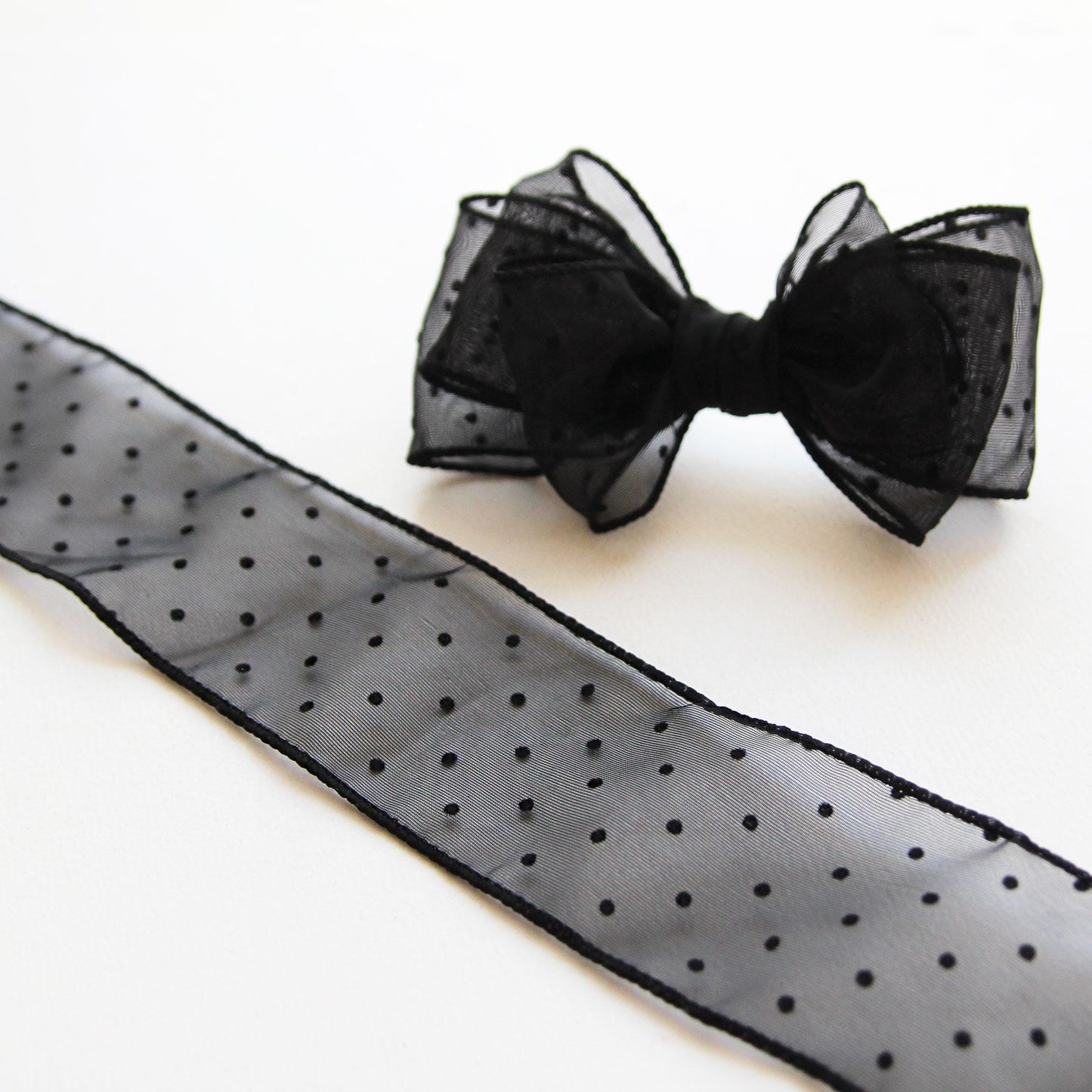 Elegant Black Dot Organza Ribbon 5Yards