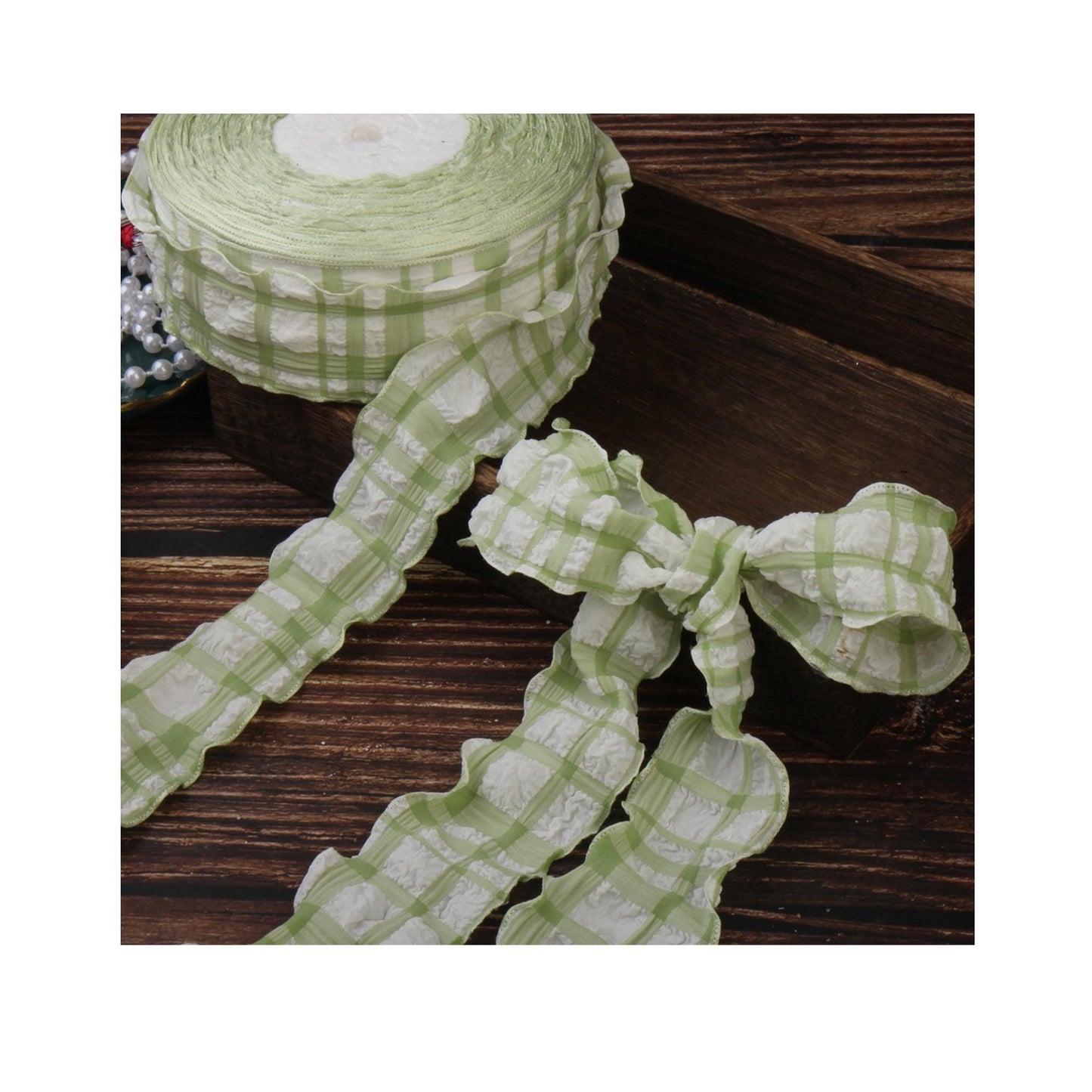 Lovely Ruffled Check Ribbon 1.57inch (4cm) x 5/10Yards
