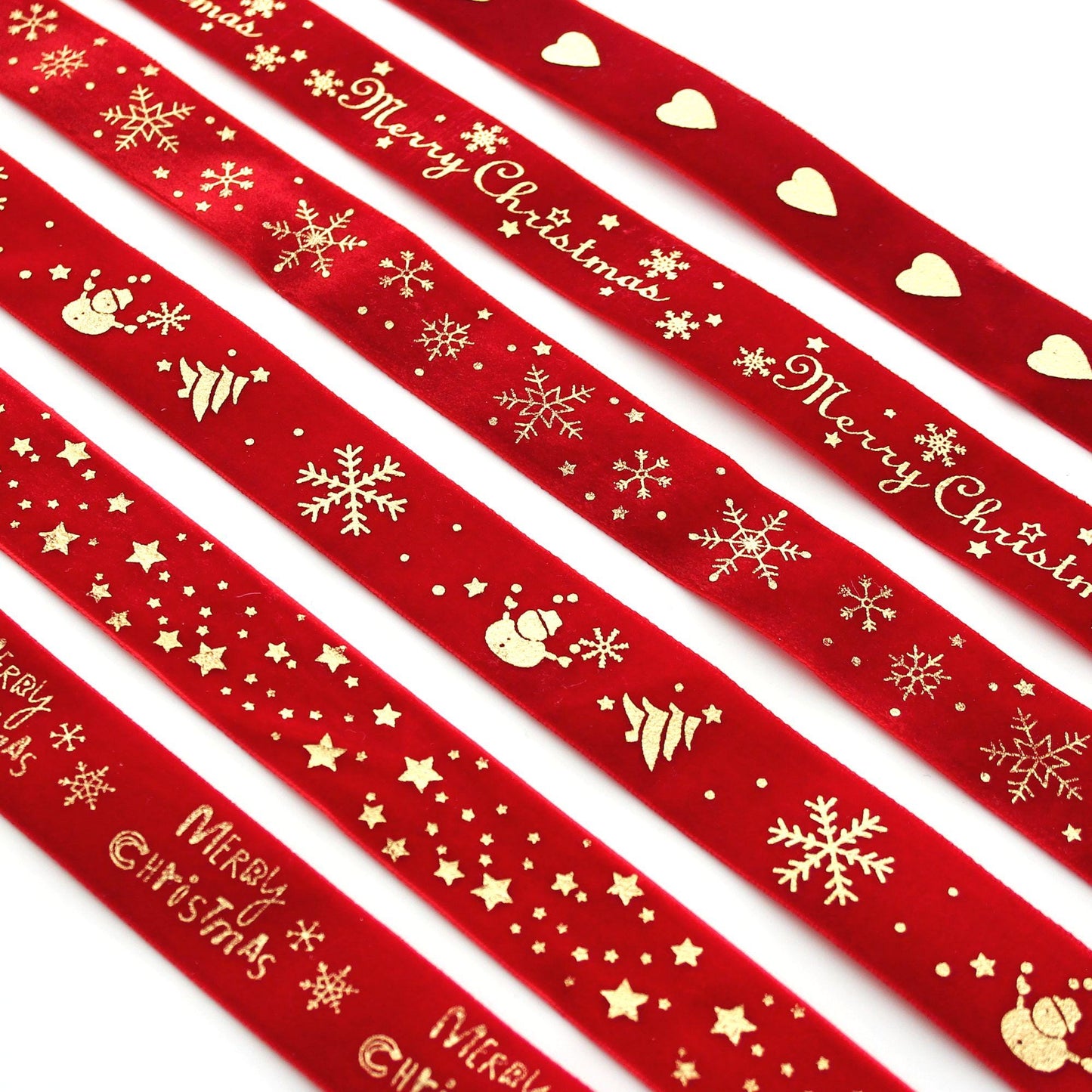 Red Velvet Christmas Ribbon | Gold Foil Holiday Ribbon 1in x 2Yards