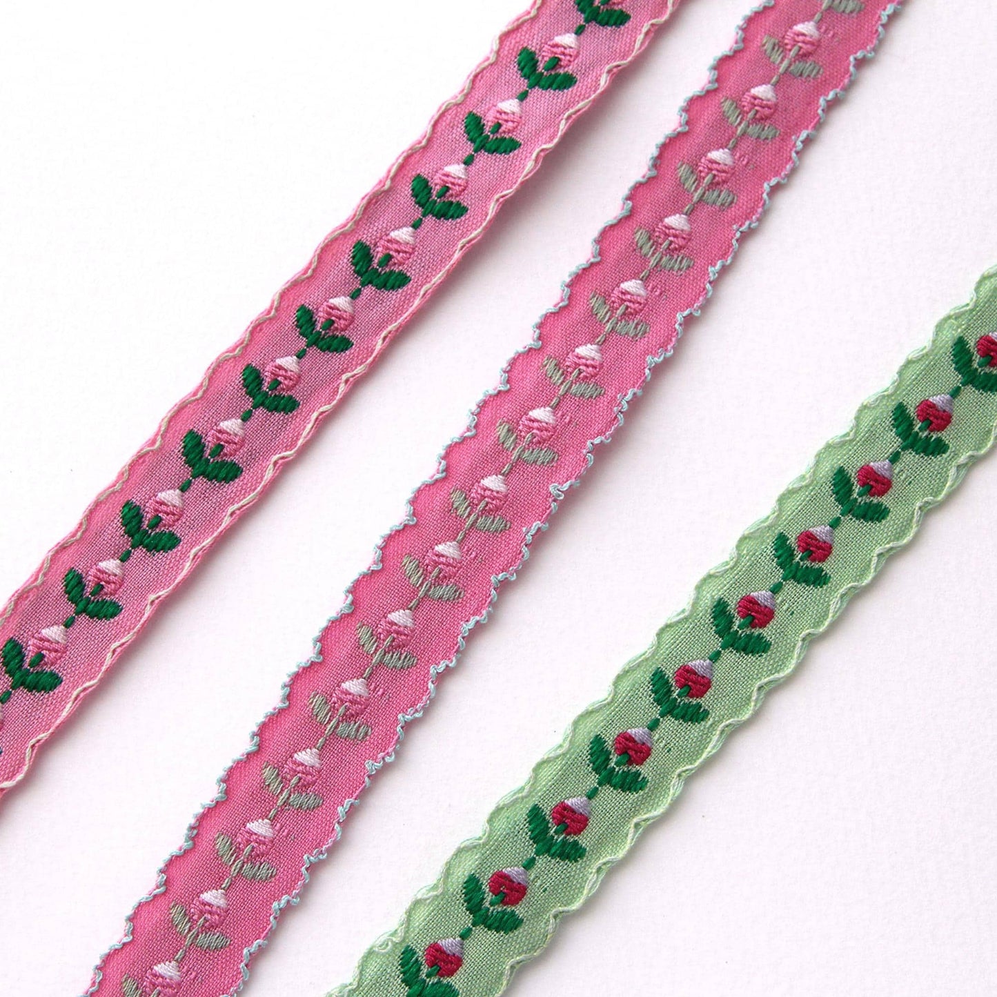Floral Embroidered Ribbon Trim, Scalloped Jacquard Trim 5Yards