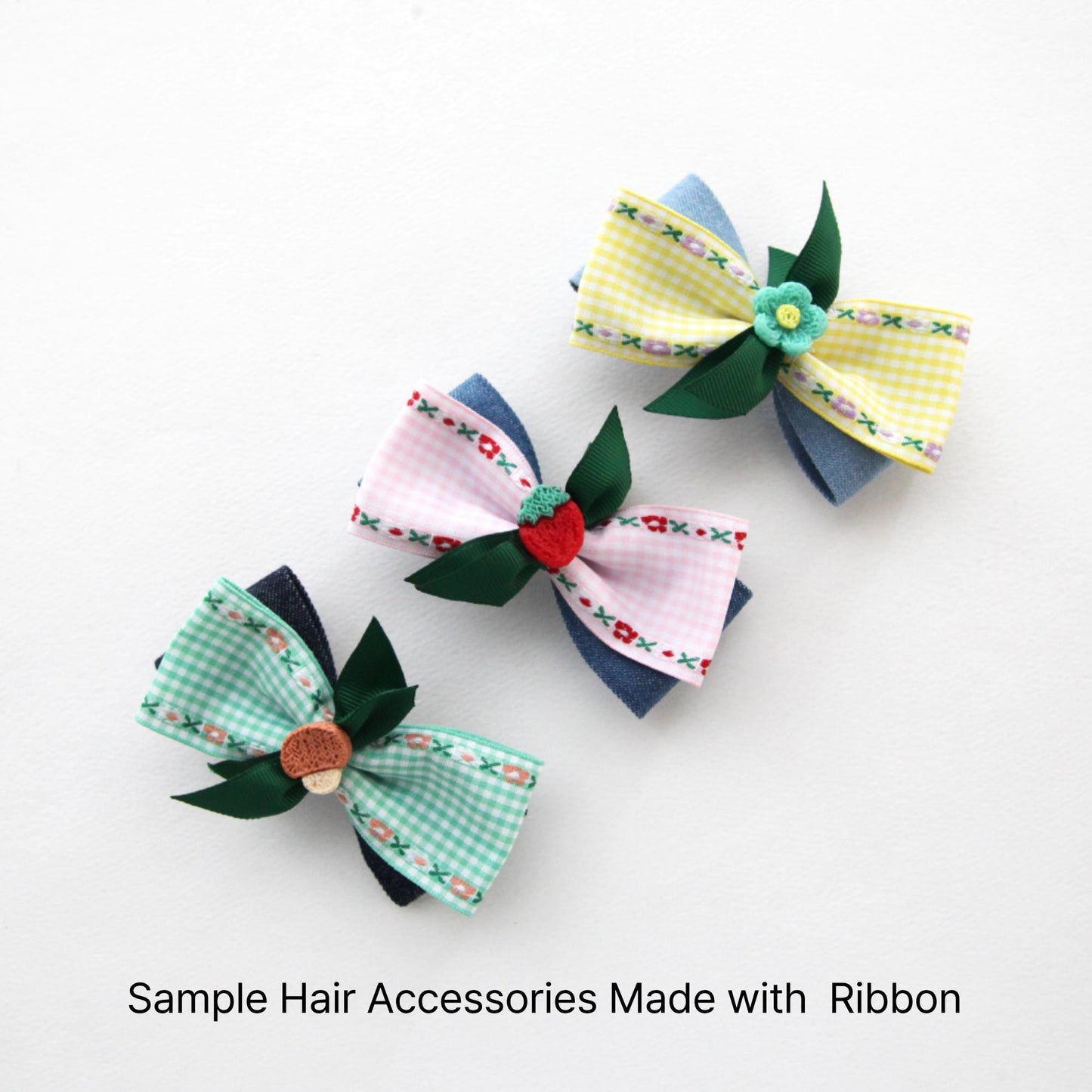 Gingham Ribbon with Floral Edge, Embroidered Check Ribbon 1.57 Inch, 5 Yards