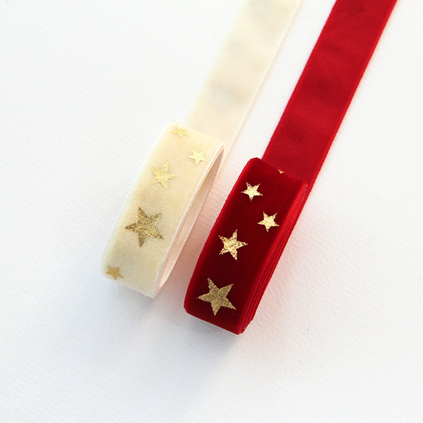 Velvet Ribbon with Gold Star 0.74inch (1.9cm) x 2/5/10Yards