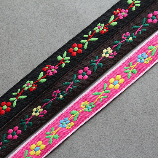 Wild Flower Embroidered Jacquard Ribbon 0.59inch (1.5cm) x 2/5/10Yards