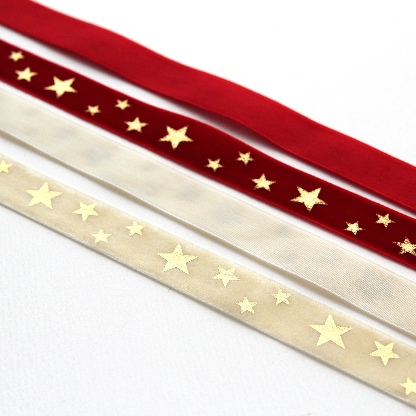 Velvet Ribbon with Gold Star 0.74inch (1.9cm) x 2/5/10Yards