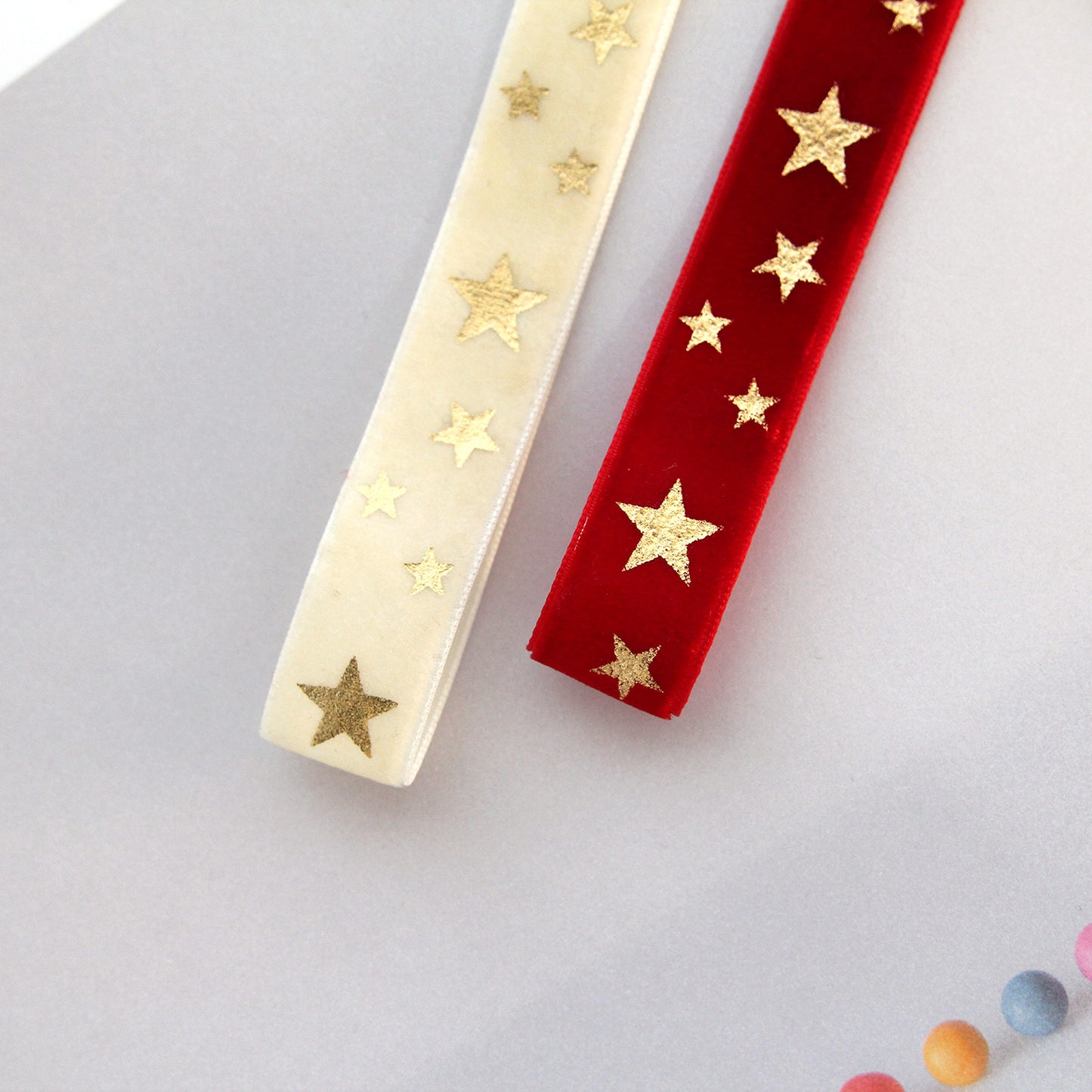 Velvet Ribbon with Gold Star 0.74inch (1.9cm) x 2/5/10Yards