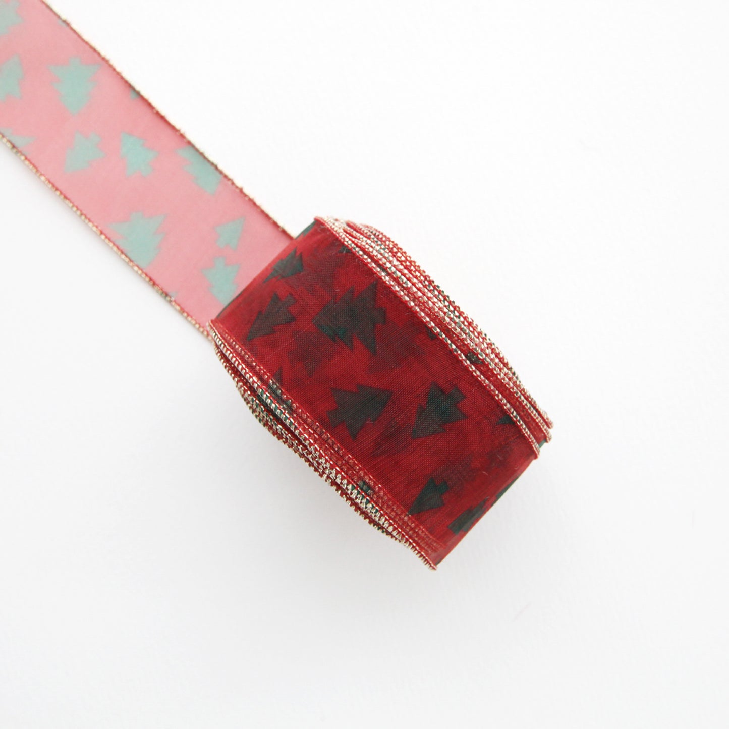 Tree Pattern Red Organdy Ribbon 1.45inch (3.7cm)x 2/5/10Yards