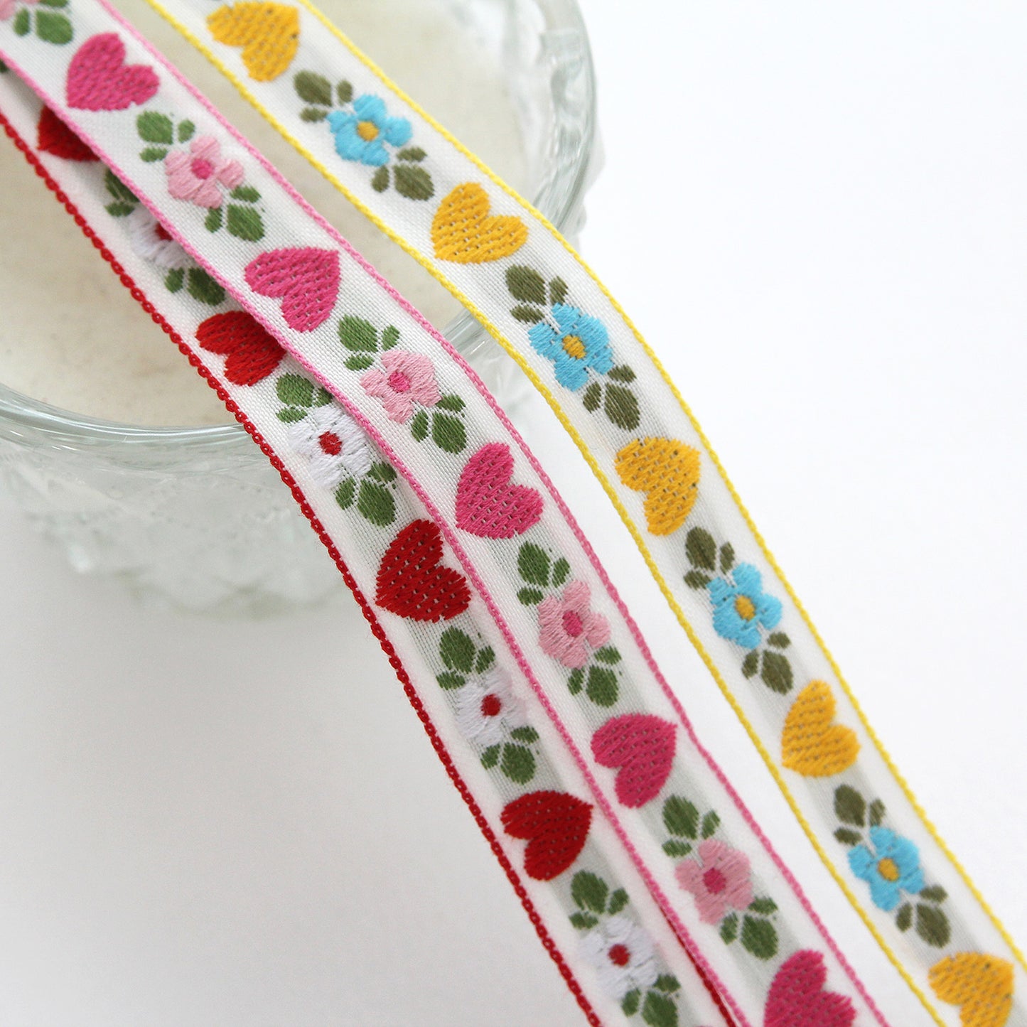Heart Flower Embroidered Ribbon 0.47inch (1.2cm) x 2/5/10Yards