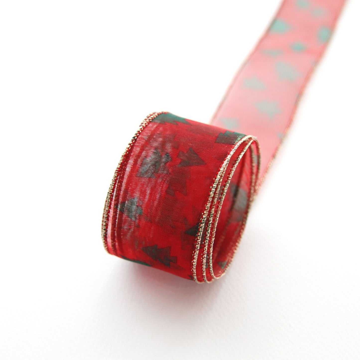 Tree Pattern Red Organdy Ribbon 1.45inch (3.7cm)x 2/5/10Yards