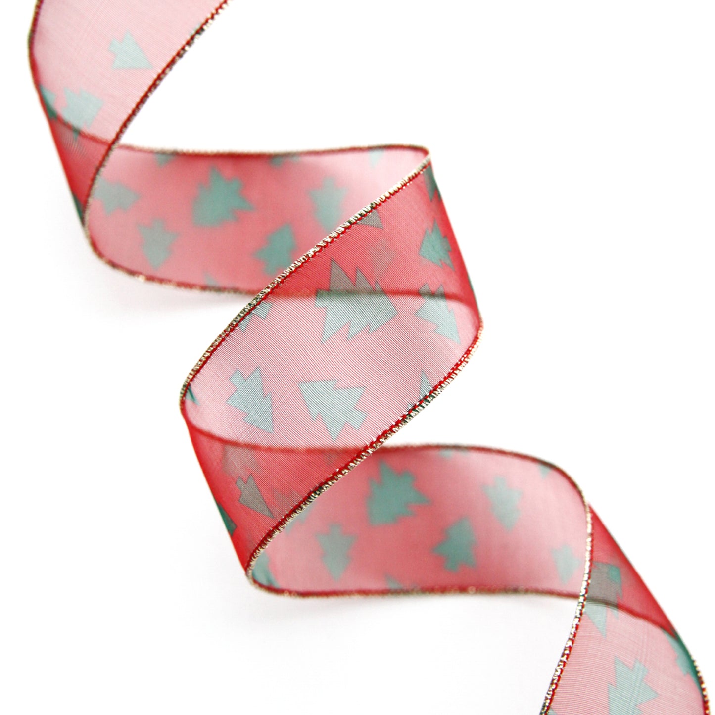 Tree Pattern Red Organdy Ribbon 1.45inch (3.7cm)x 2/5/10Yards