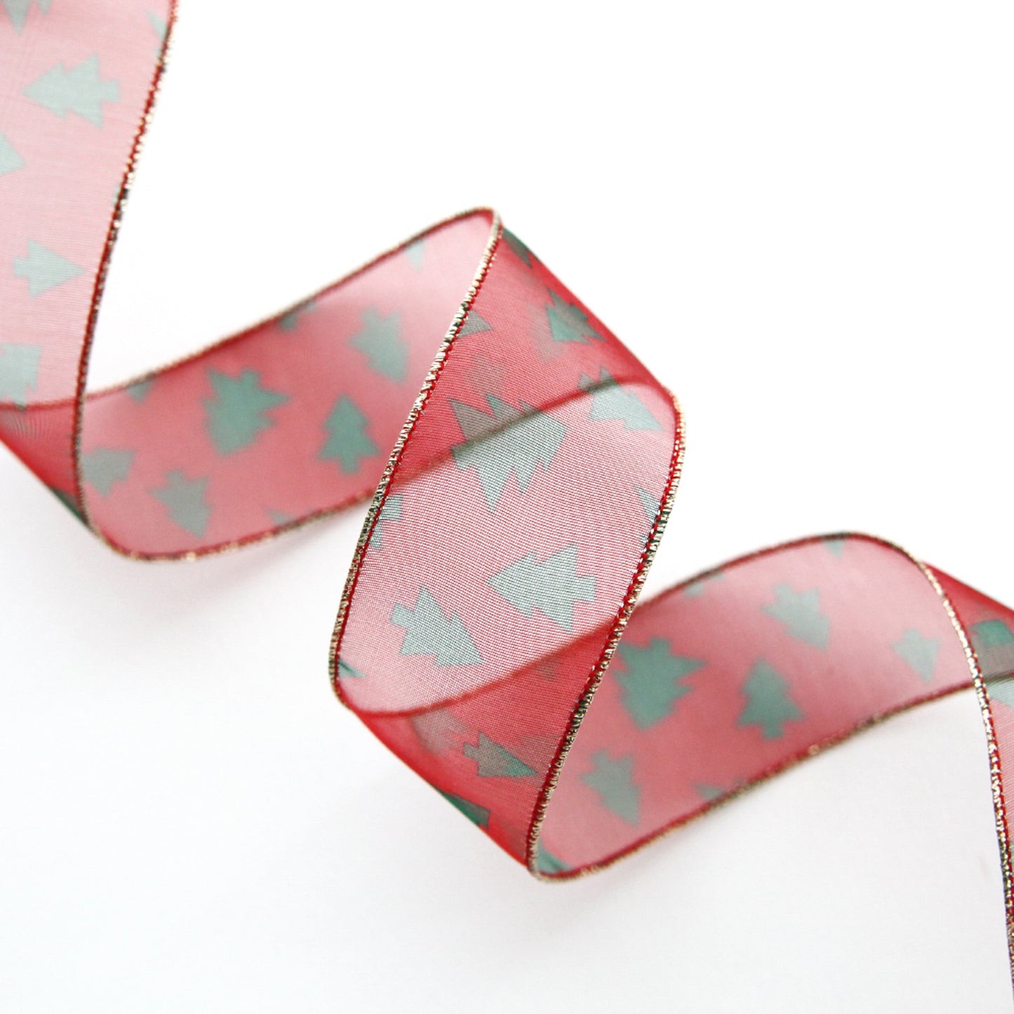 Tree Pattern Red Organdy Ribbon 1.45inch (3.7cm)x 2/5/10Yards
