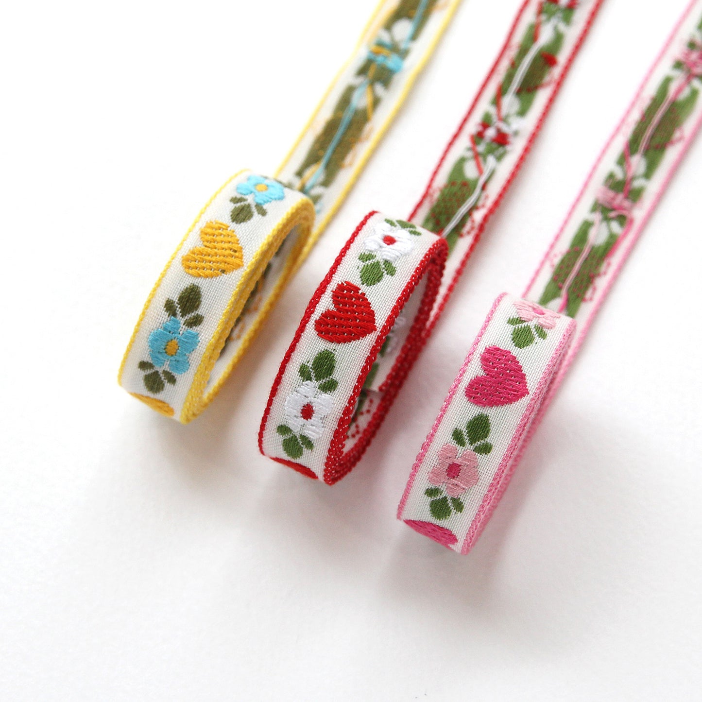 Heart Flower Embroidered Ribbon 0.47inch (1.2cm) x 2/5/10Yards