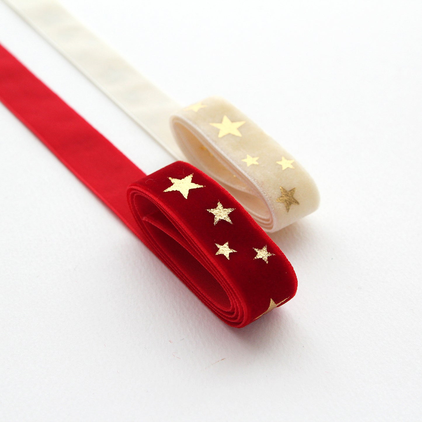 Velvet Ribbon with Gold Star 0.74inch (1.9cm) x 2/5/10Yards