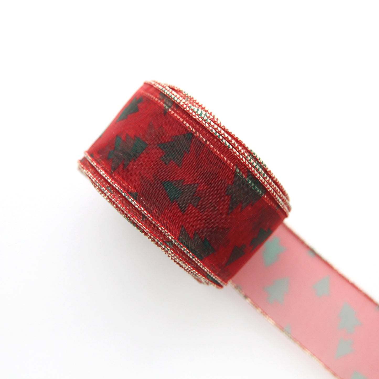 Tree Pattern Red Organdy Ribbon 1.45inch (3.7cm)x 2/5/10Yards