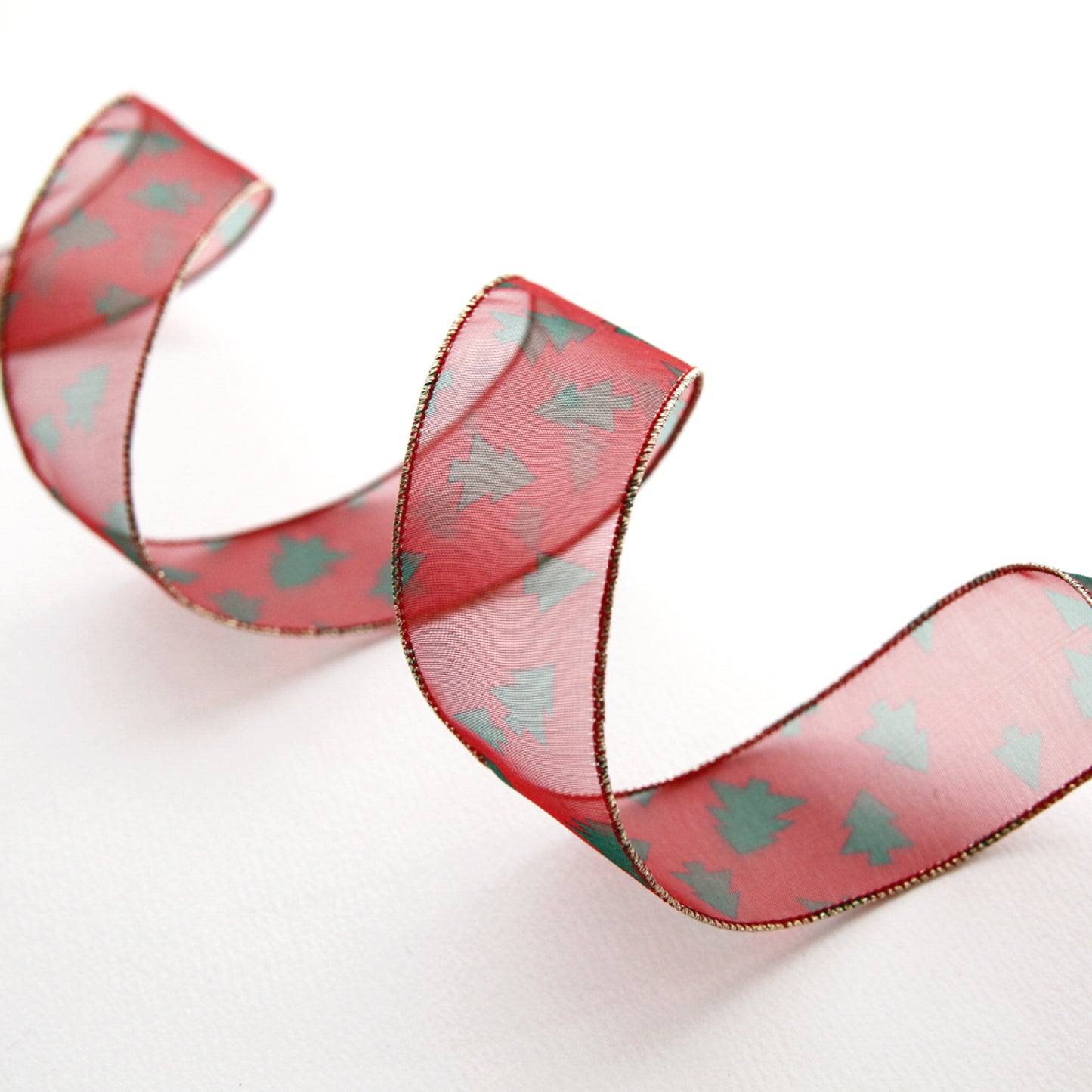 Tree Pattern Red Organdy Ribbon 1.45inch (3.7cm)x 2/5/10Yards