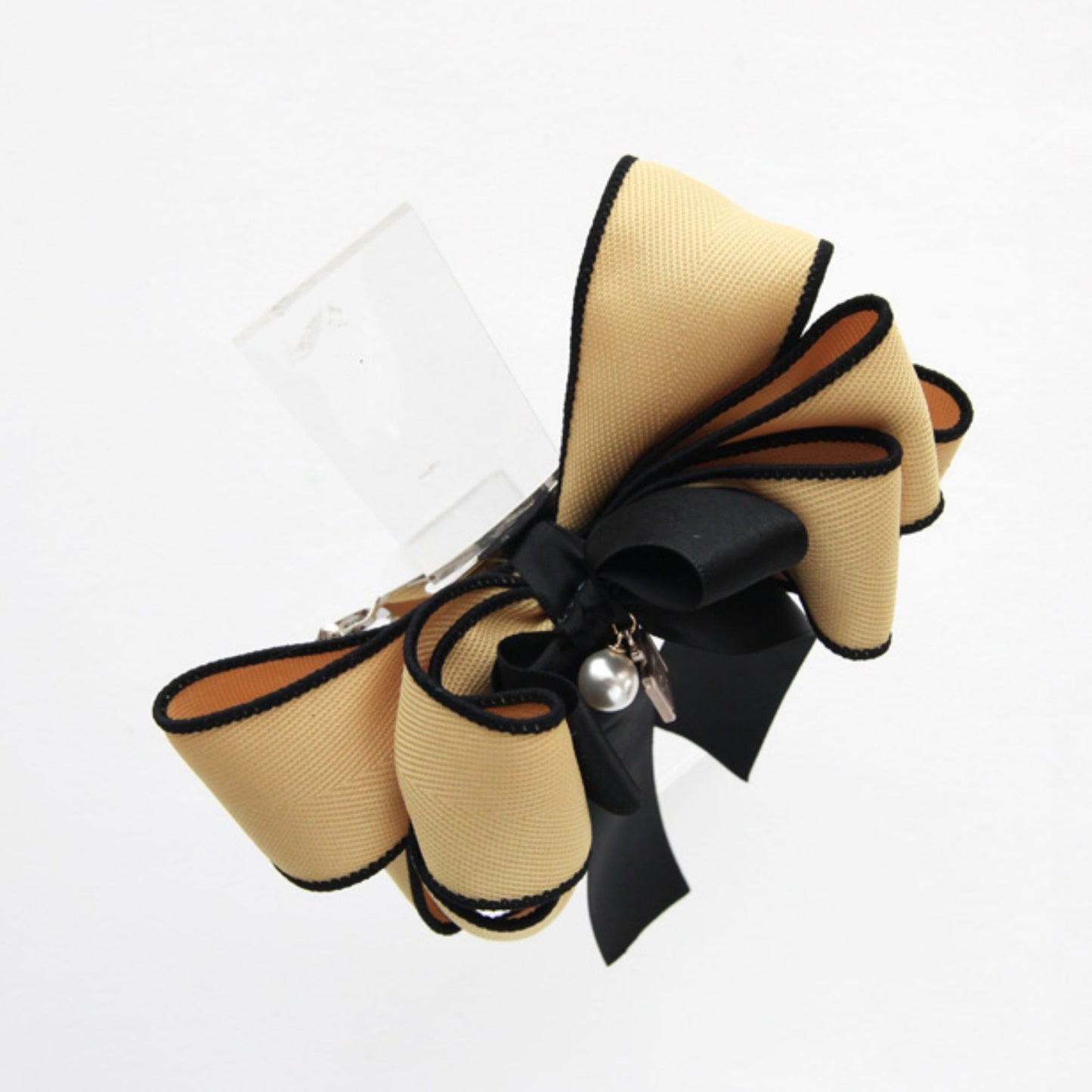 Voluminous Herringbone Ribbon Hair Bow Barrette