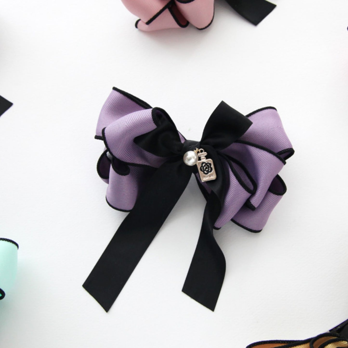 Voluminous Herringbone Ribbon Hair Bow Barrette