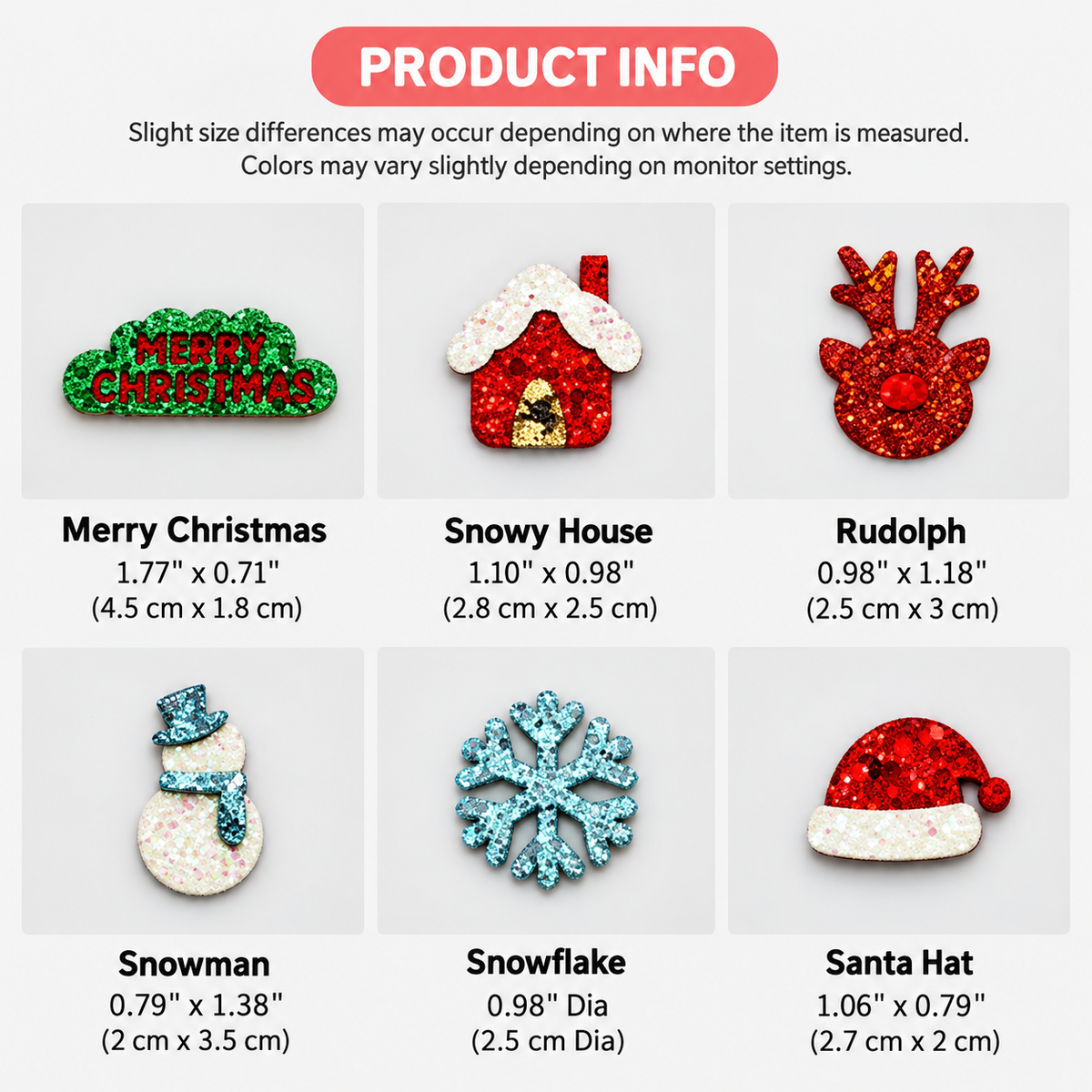 Christmas Glitter Appliques, Holiday Embellishments for DIY Hair Bows 2pcs
