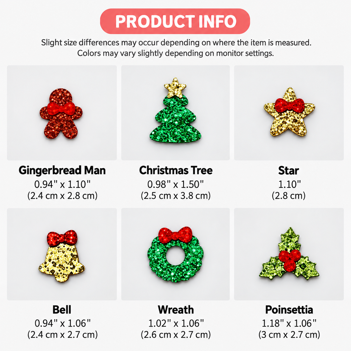 Christmas Glitter Appliques, Holiday Embellishments for DIY Hair Bows 2pcs