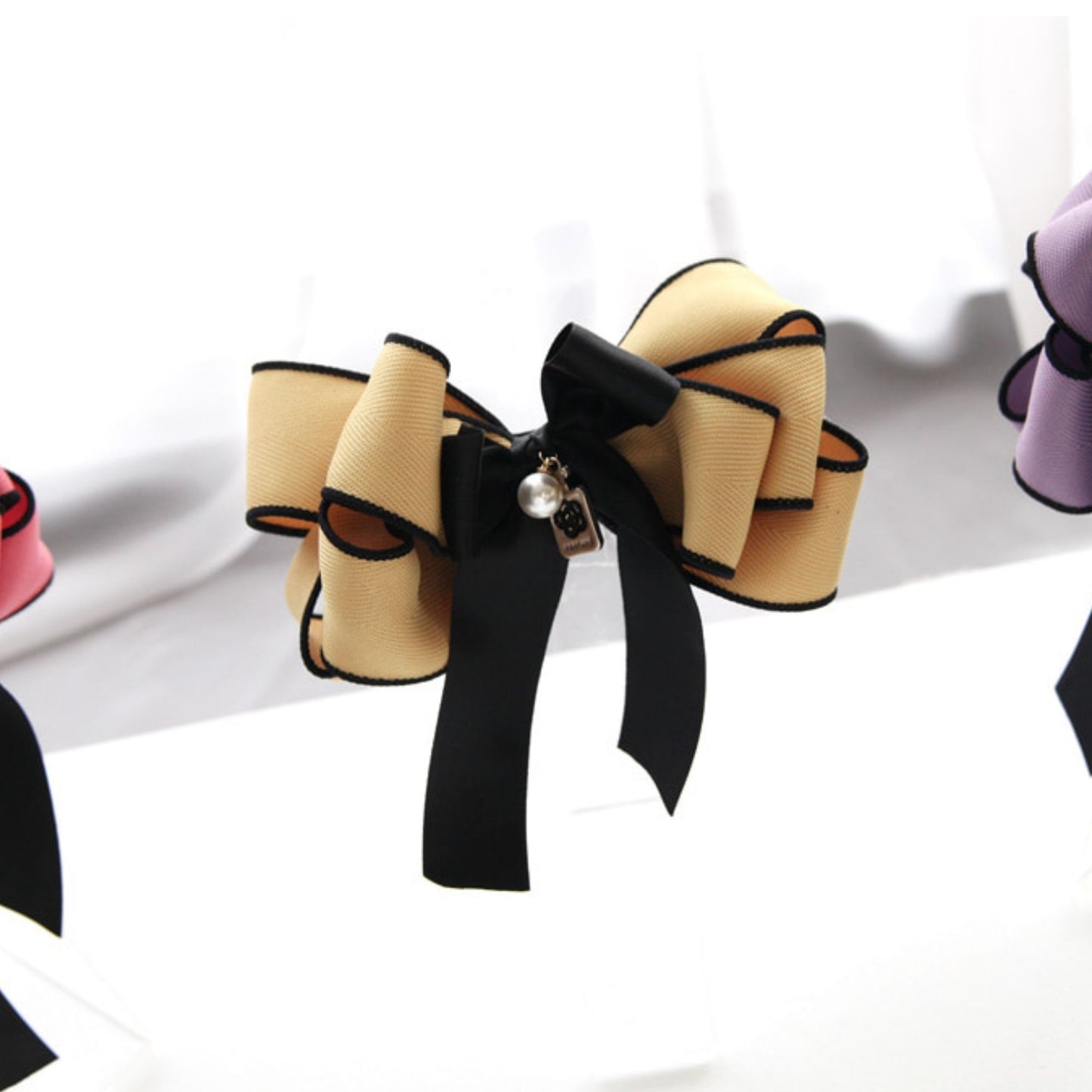Voluminous Herringbone Ribbon Hair Bow Barrette