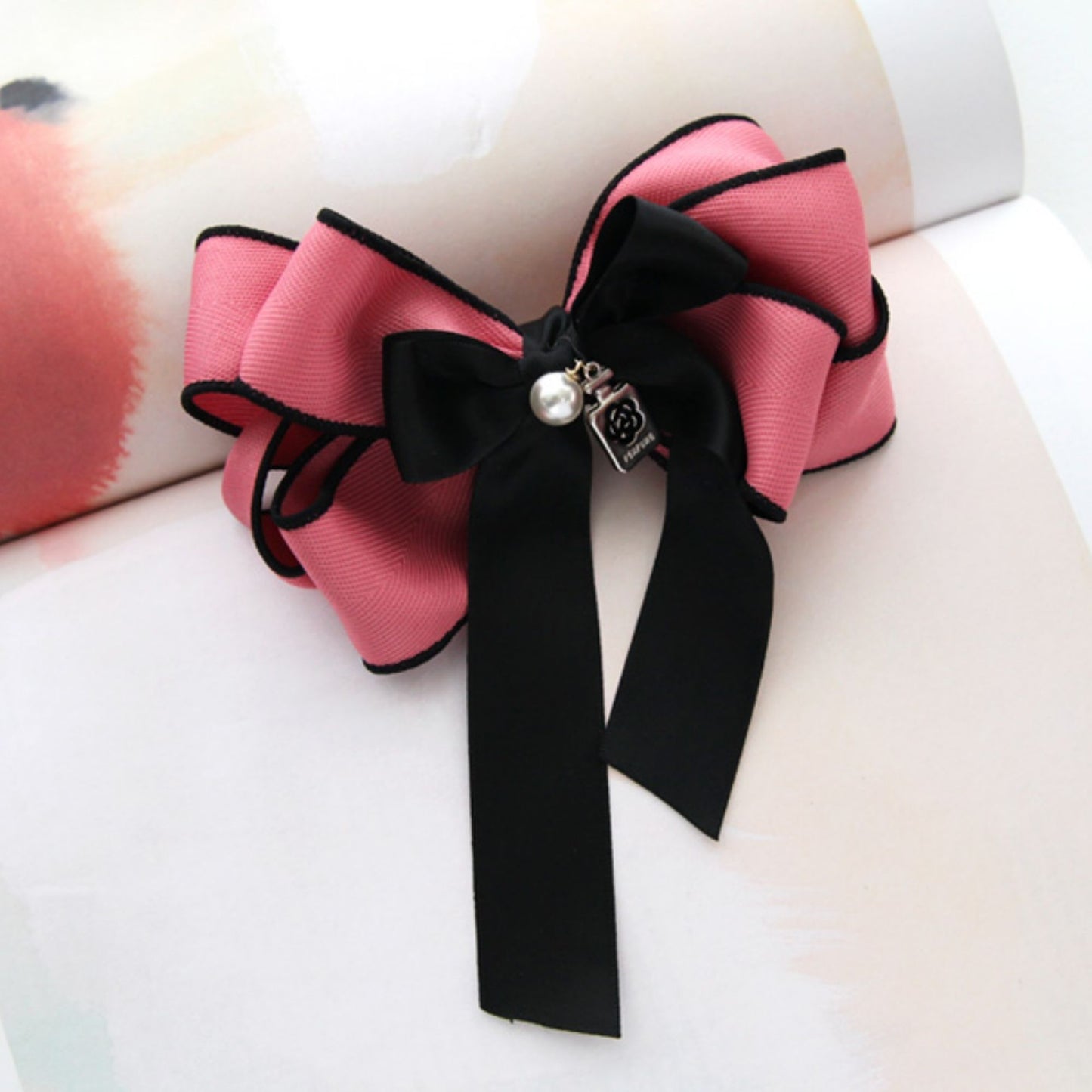 Voluminous Herringbone Ribbon Hair Bow Barrette