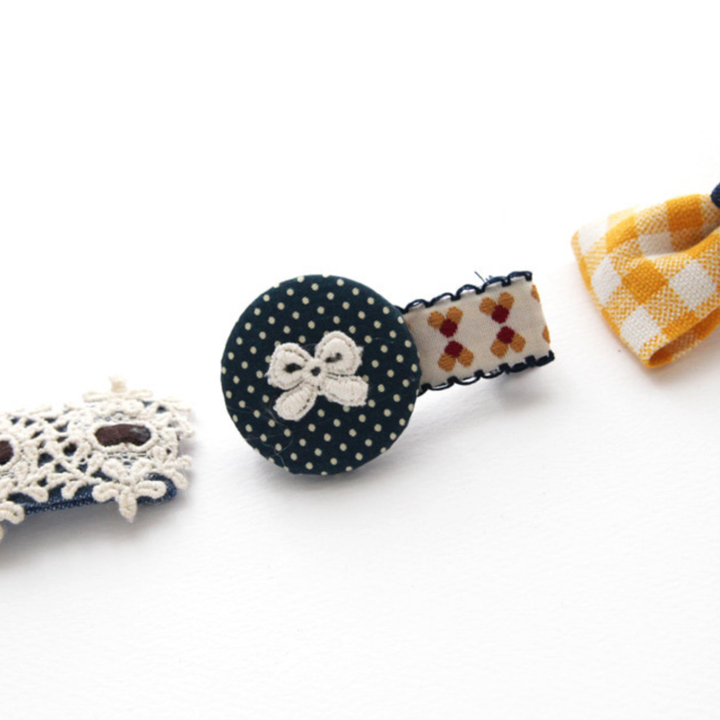 Yellow Check Ribbon Hairclip Set for Girls