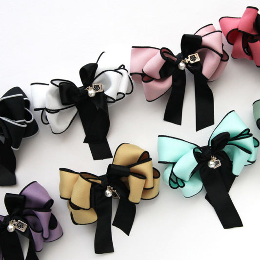 Voluminous Herringbone Ribbon Hair Bow Barrette