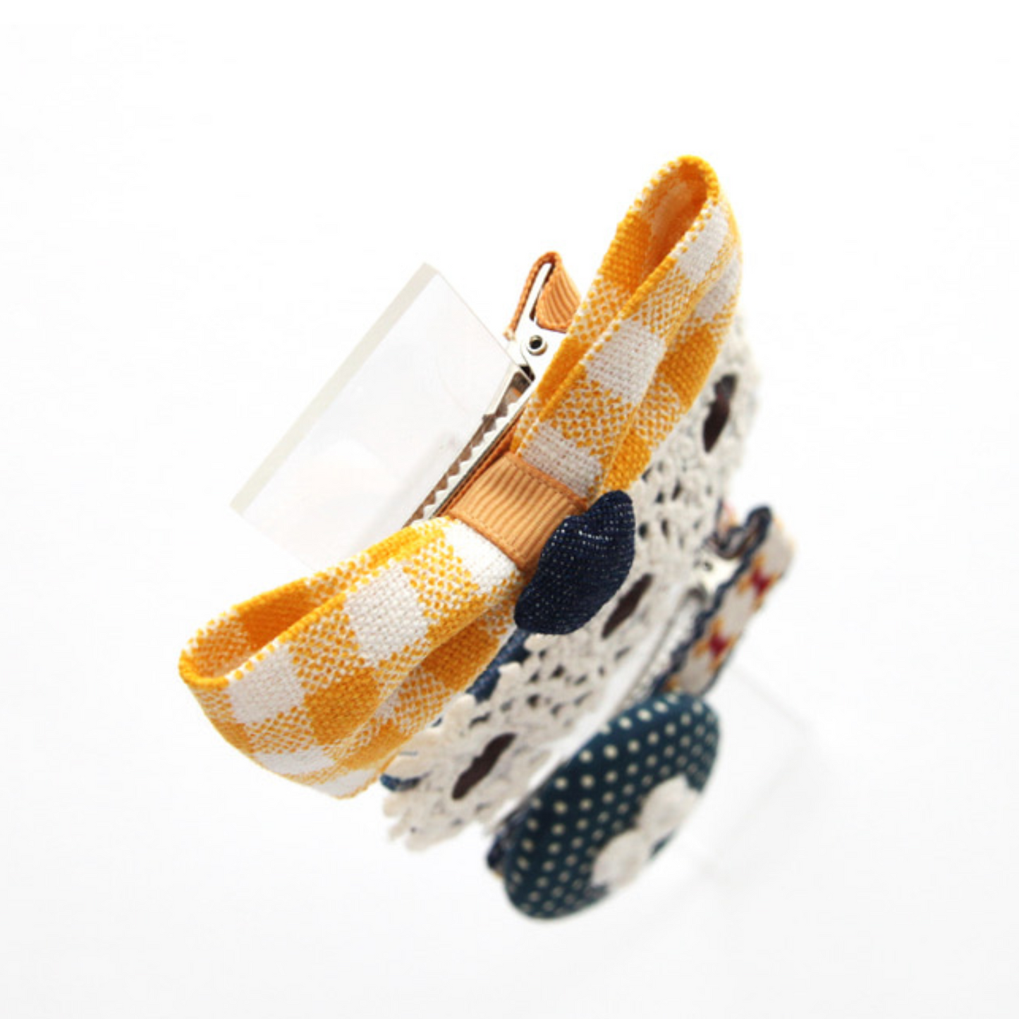 Yellow Check Ribbon Hairclip Set for Girls