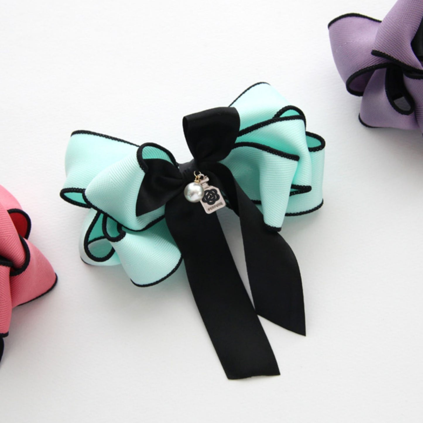 Voluminous Herringbone Ribbon Hair Bow Barrette