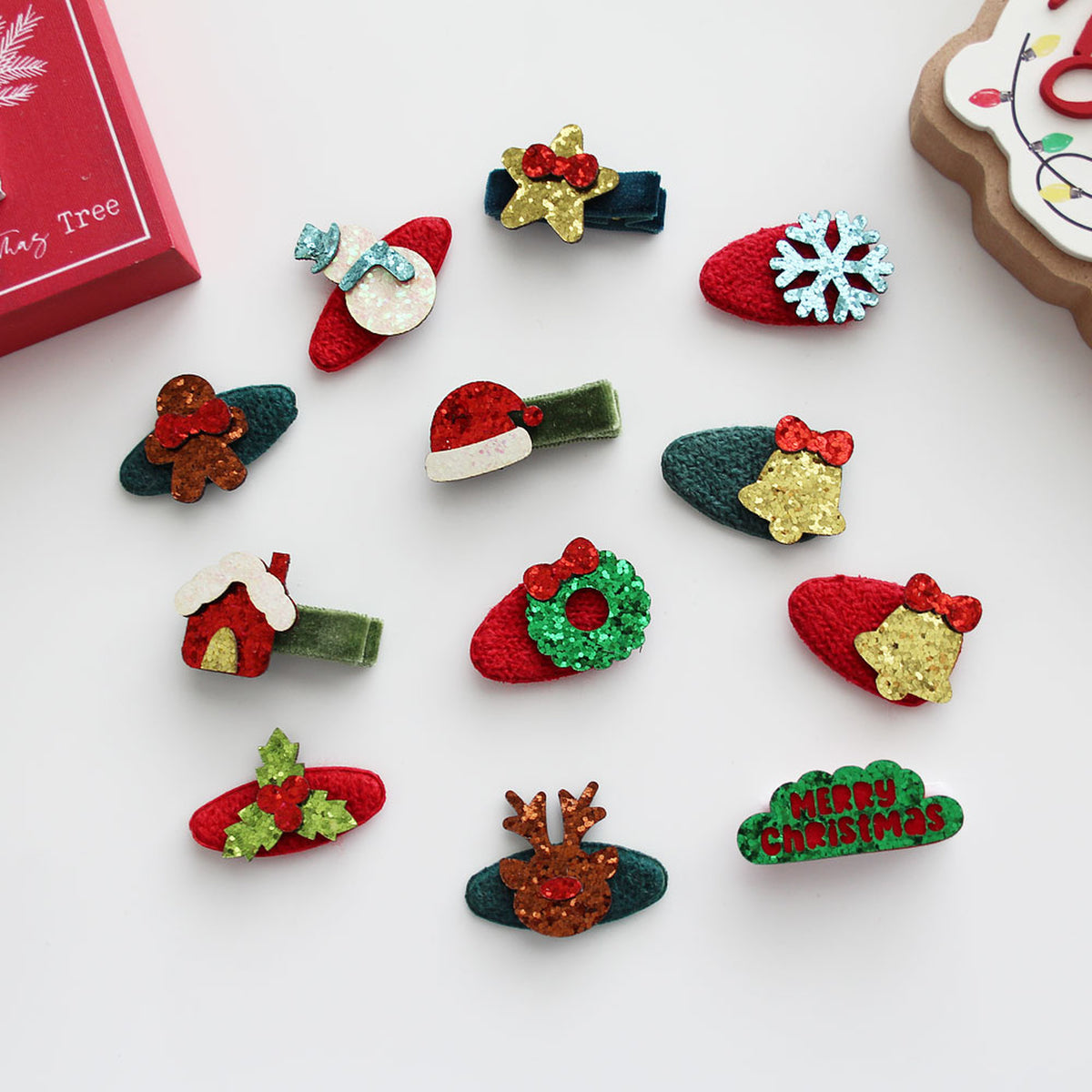 Finished Christmas hair clips made with glitter craft appliques for inspiration