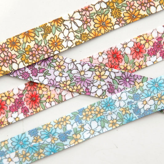 Floral Fabric Ribbon 0.39/0.59inch(1/1.5cm) x 2Yard