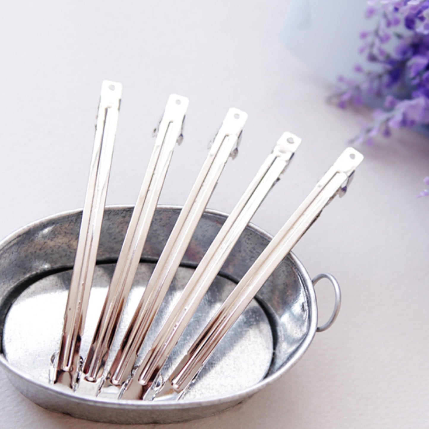 10/30/50pcs 10cm(4")Thin Silver French Hair Barrette without Spring[N11]