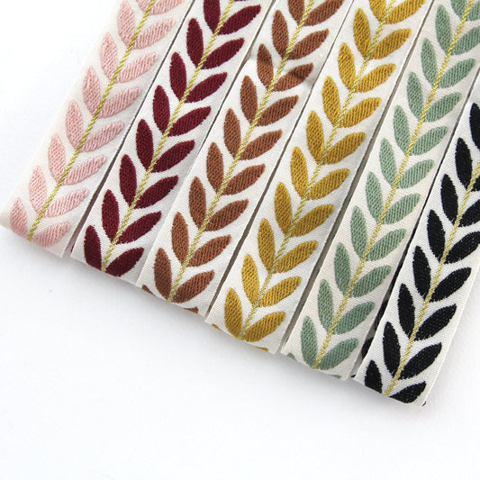 Leaf Embroidery Jacquard Ribbon Trim 0.98inch (2.5cm) x 5Yards