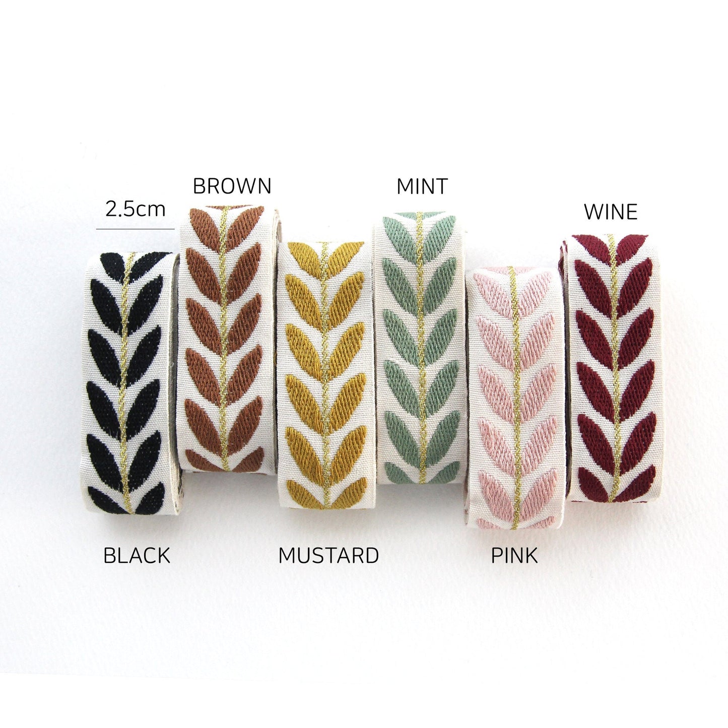 Leaf Embroidery Jacquard Ribbon Trim 0.98inch (2.5cm) x 5Yards