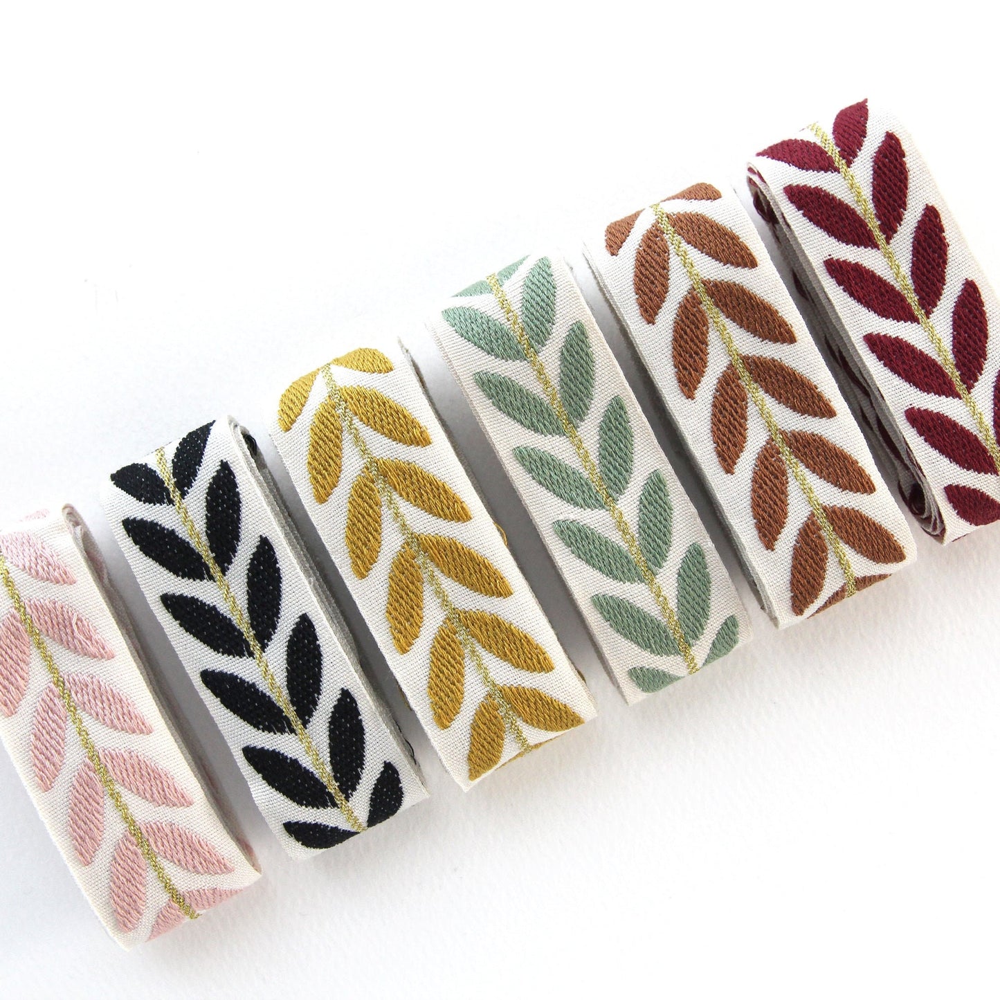 Leaf Embroidery Jacquard Ribbon Trim 0.98inch (2.5cm) x 5Yards