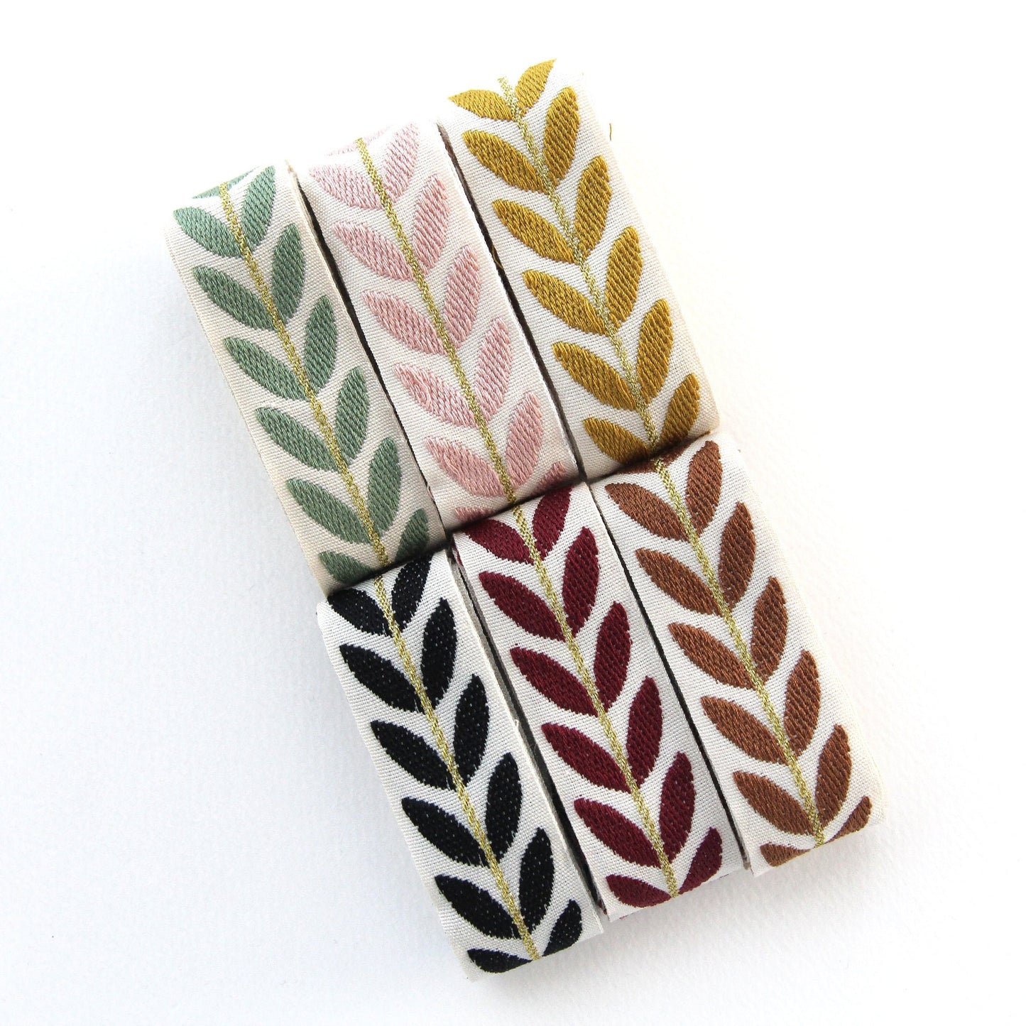 Leaf Embroidery Jacquard Ribbon Trim 0.98inch (2.5cm) x 5Yards
