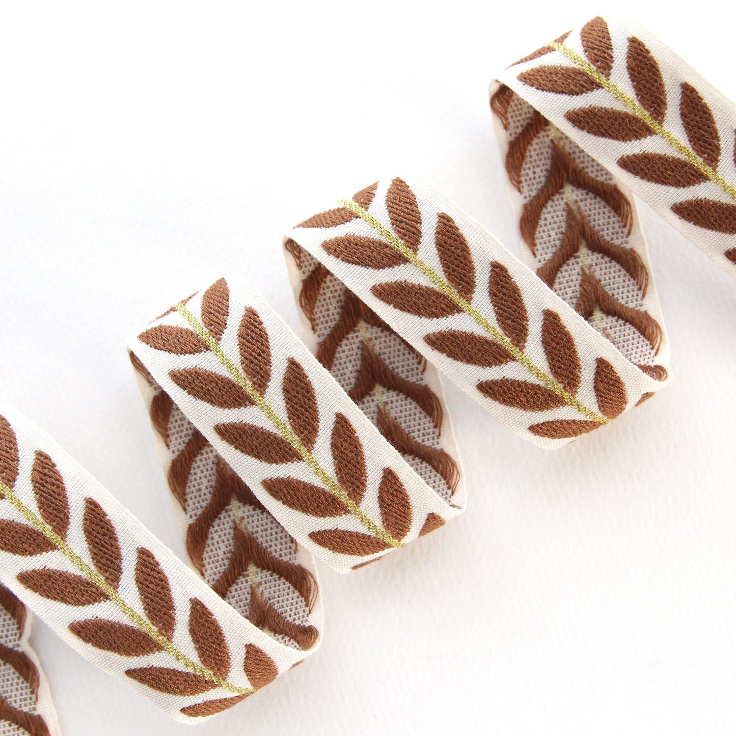 Leaf Embroidery Jacquard Ribbon Trim 0.98inch (2.5cm) x 5Yards