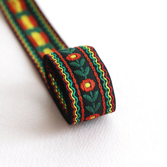 Tulip Flower Embroidery Jacquard Ribbon 1.02inch (2.6cm) x 2/5/10Yards