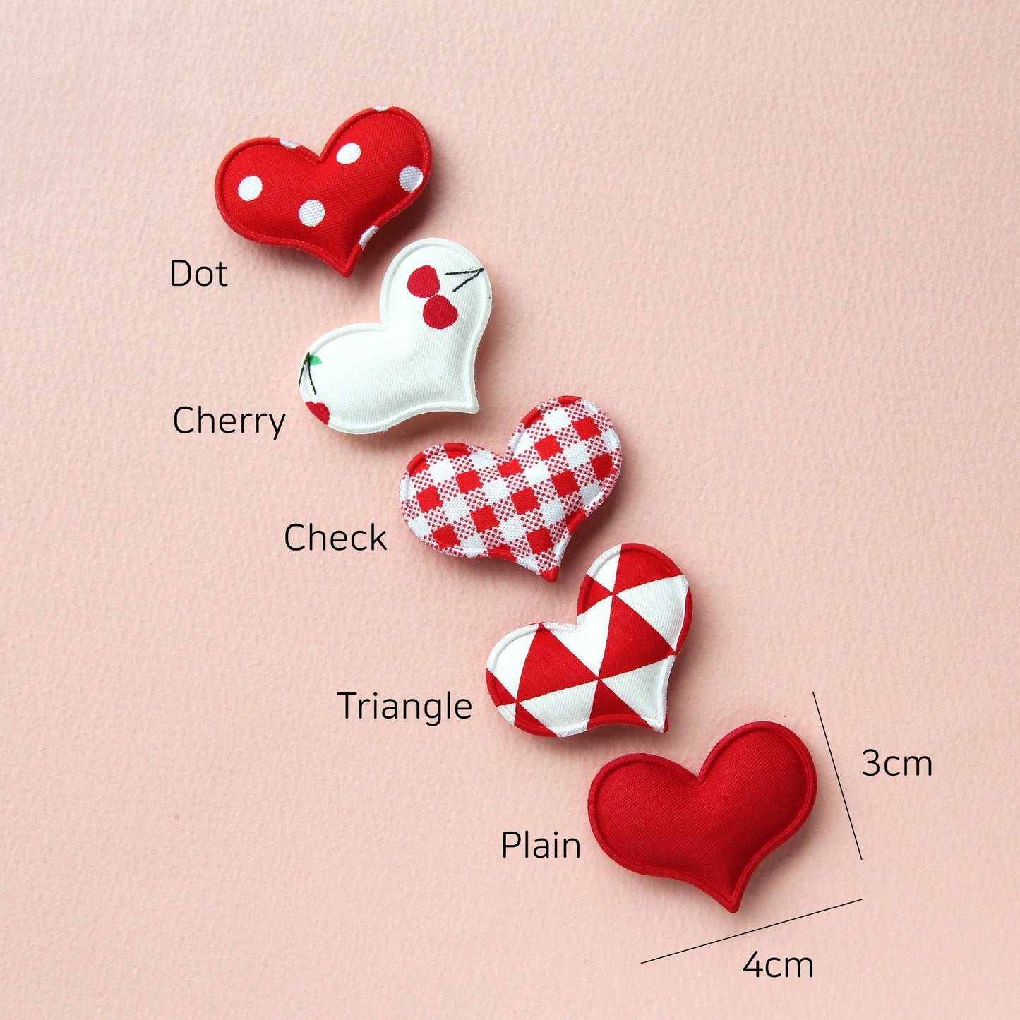 Red Pattern Heart padded Appliques, Haiclip Supplies 4pcs