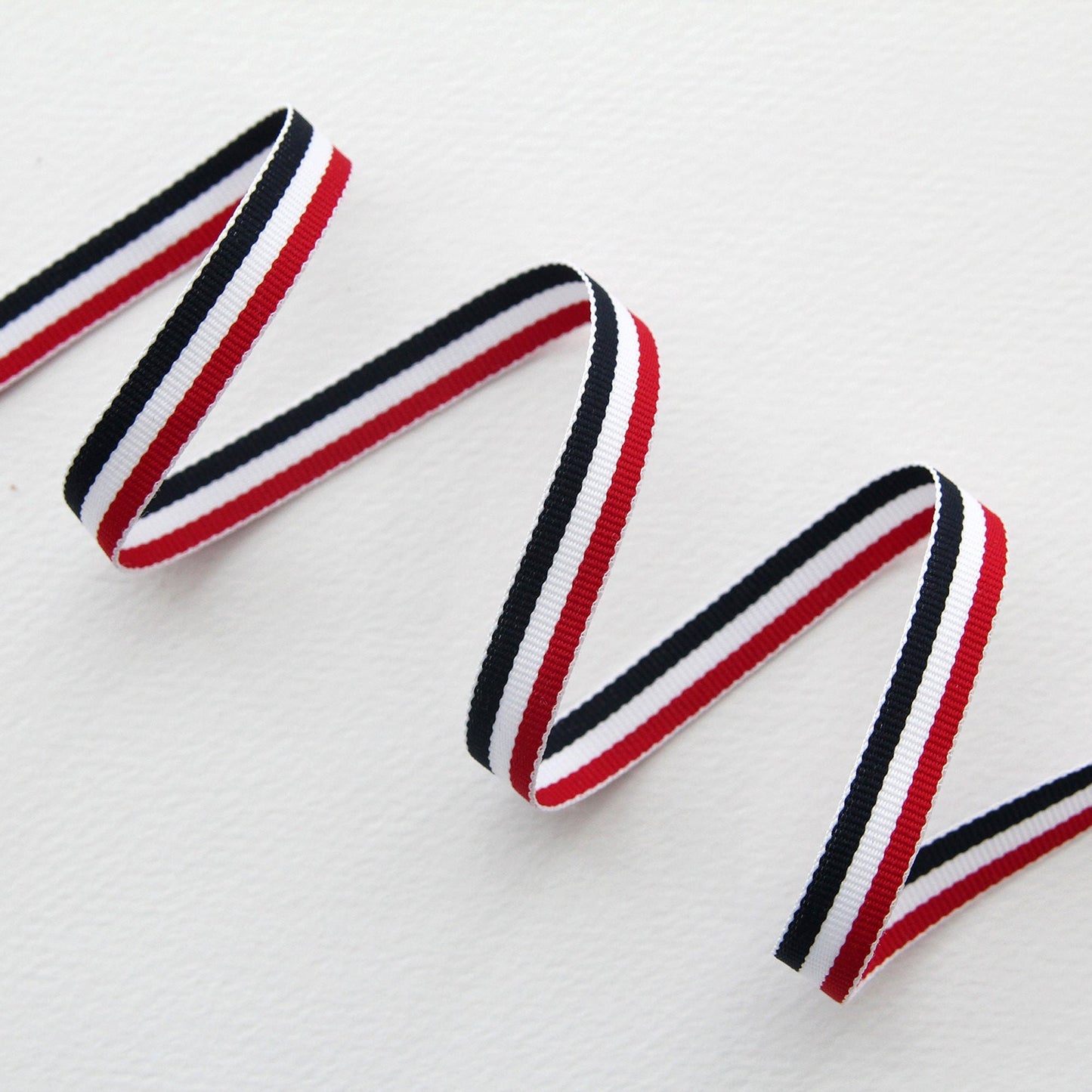 Tricolor Stripe Ribbon, Red White Navy Crafting Trim (0.38in Width)