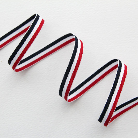 Tricolor Stripe Ribbon, Red White Navy Crafting Trim (0.38in Width)