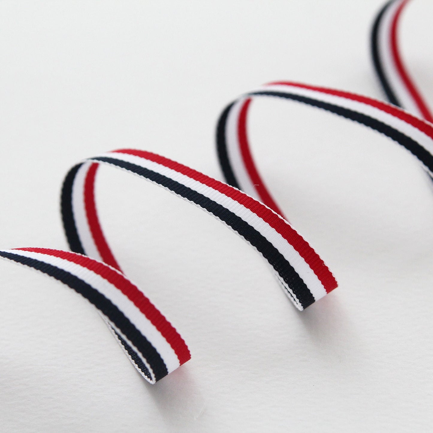 Tricolor Stripe Ribbon, Red White Navy Crafting Trim (0.38in Width)