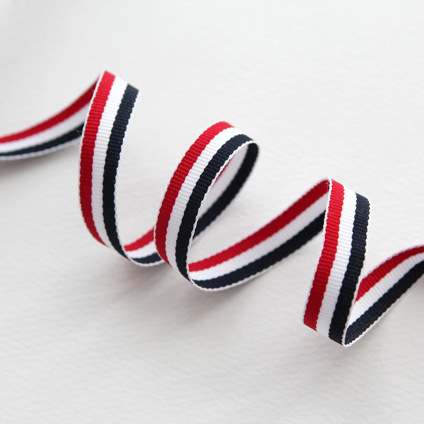Tricolor Stripe Ribbon, Red White Navy Crafting Trim (0.38in Width)