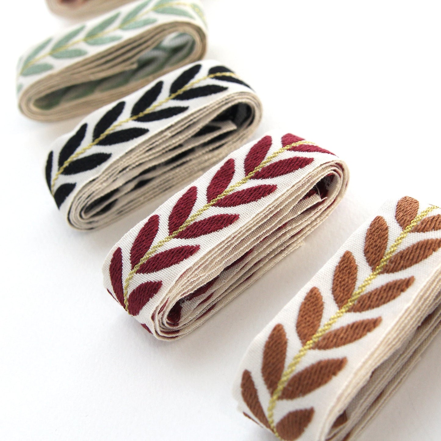 Leaf Embroidery Jacquard Ribbon Trim 0.98inch (2.5cm) x 5Yards