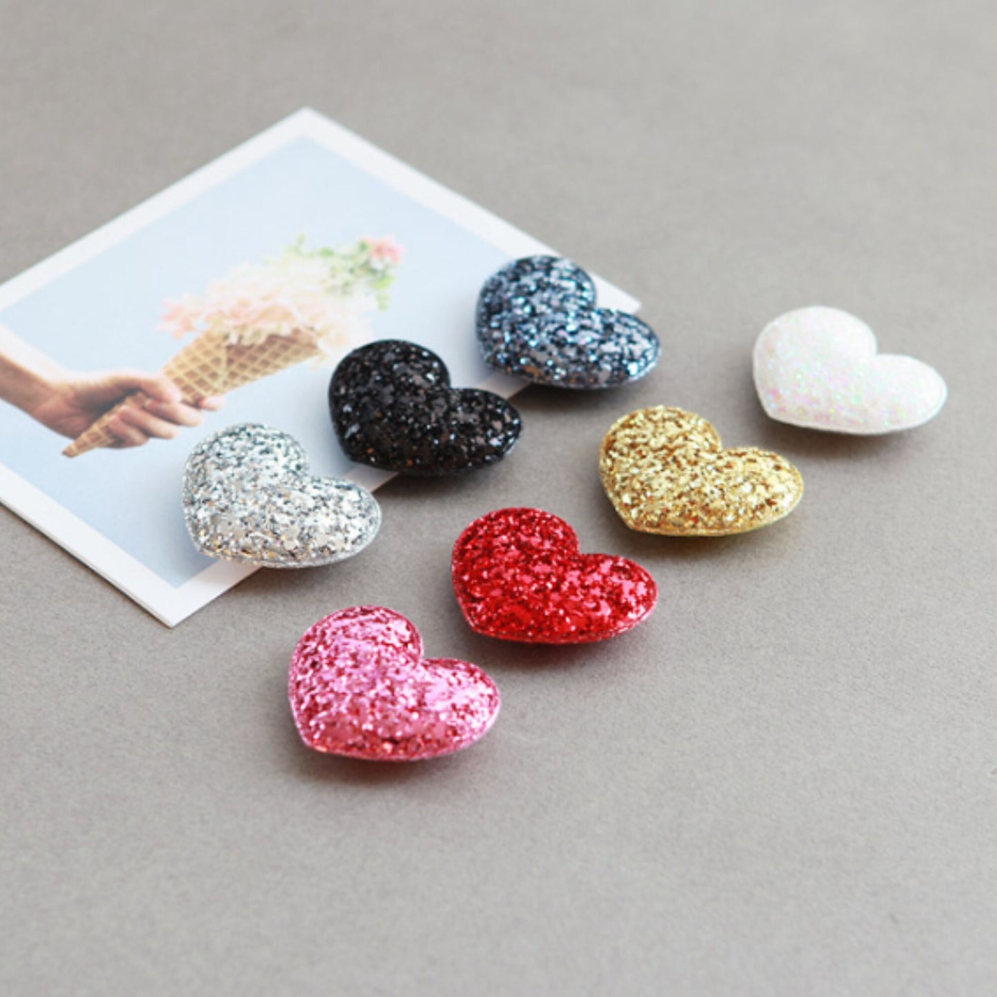 Glitter Heart Shape Padded Appliques, Haiclip Supplies 5pcs