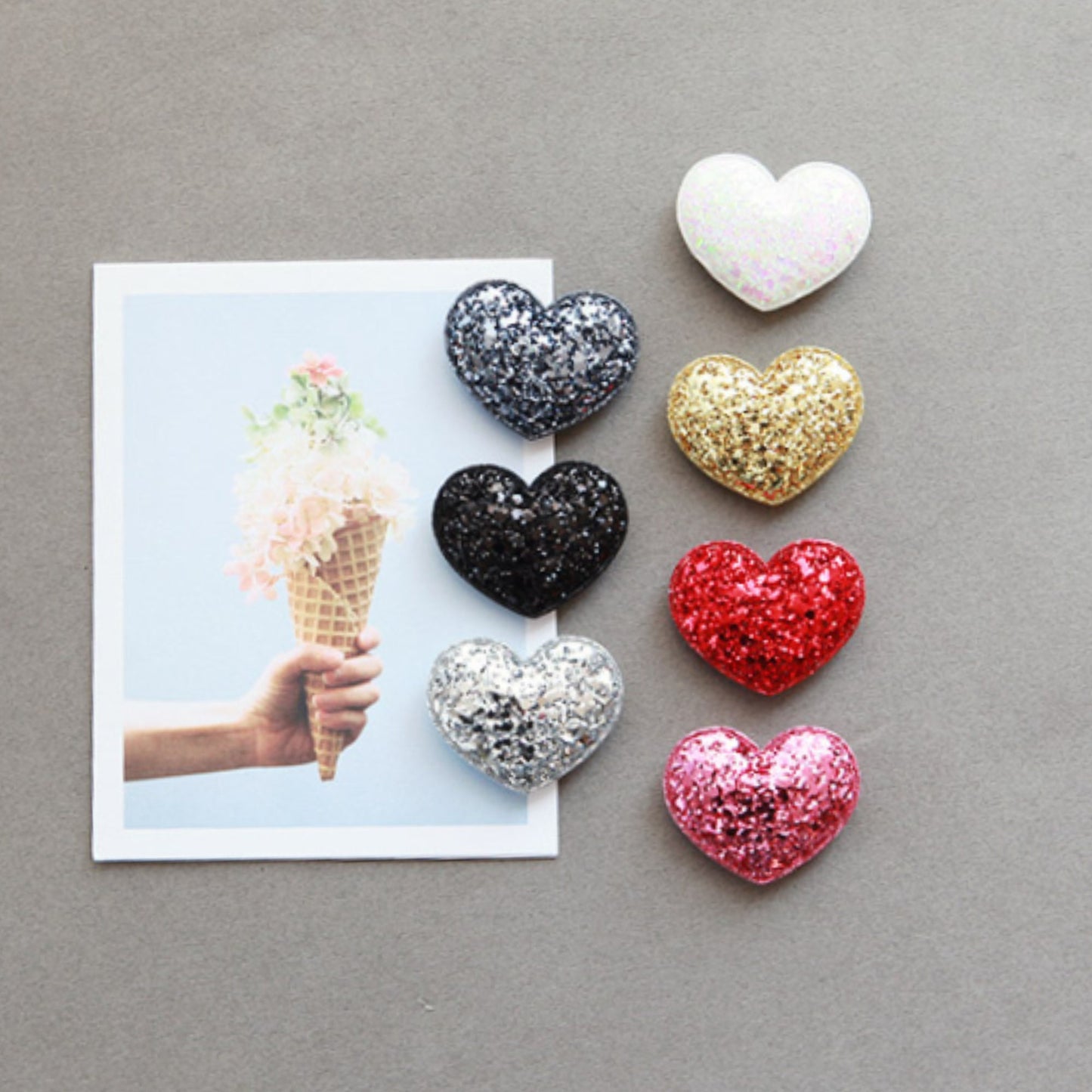 Glitter Heart Shape Padded Appliques, Haiclip Supplies 5pcs