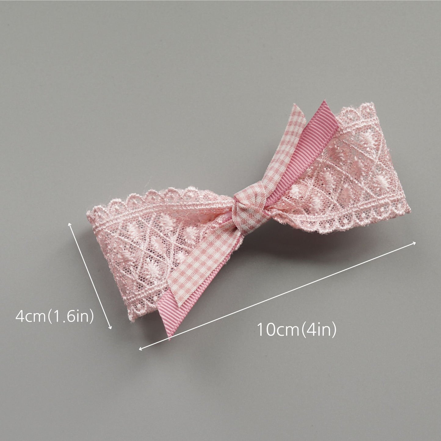 Lace Pink Ribbon Hair Clip Set, Handmade Snap Clip