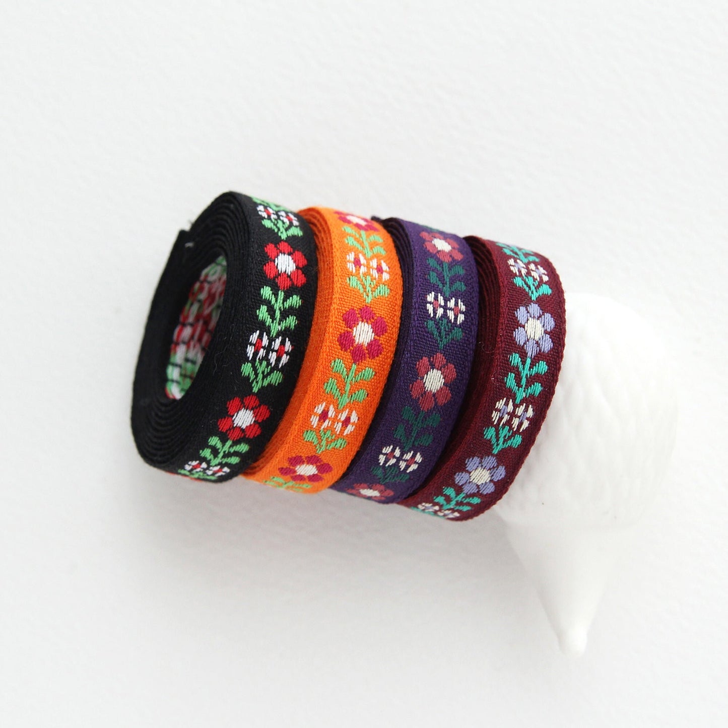 Flower Embroidered Ribbon Trim 0.39inch (1cm) x 5/10Yards