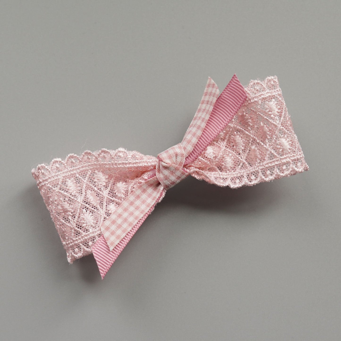 Lace Pink Ribbon Hair Clip Set, Handmade Snap Clip
